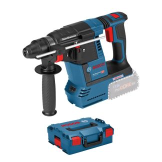 Bosch PRO 18V System Akku Bohrhammer GBH 18V-26 (SDS Plus, Bohr-Ø max: Beton/Stahl/Holz 26/13/30mm, inkl. Zusatzhandgriff, Tiefenanschlag 210mm, Maschinentuch, L-BOXX, ohne Akku/Ladegerät)