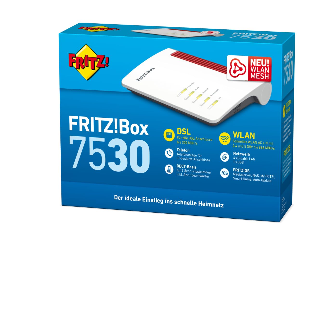 AVM FRITZ! Box 7530 WLAN AC+N Router – VDSL Supervectoring, Mesh, DECT-Basis, Mediaserver – Bild 4