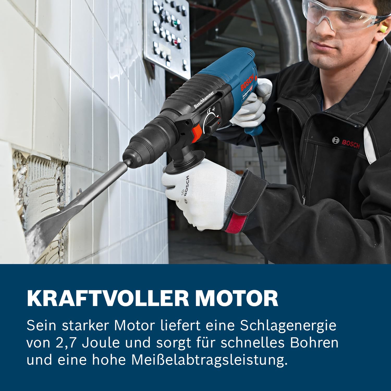 Bosch PRO Bohrhammer GBH 2-26 F (Leistung 830 Watt, Wechselfutter SDS-plus, inkl. Zusatzhandgriff, Tiefenanschlag, Maschinentuch, Schnellwechselbohrfutter, Handwerkoffer) – Bild 3