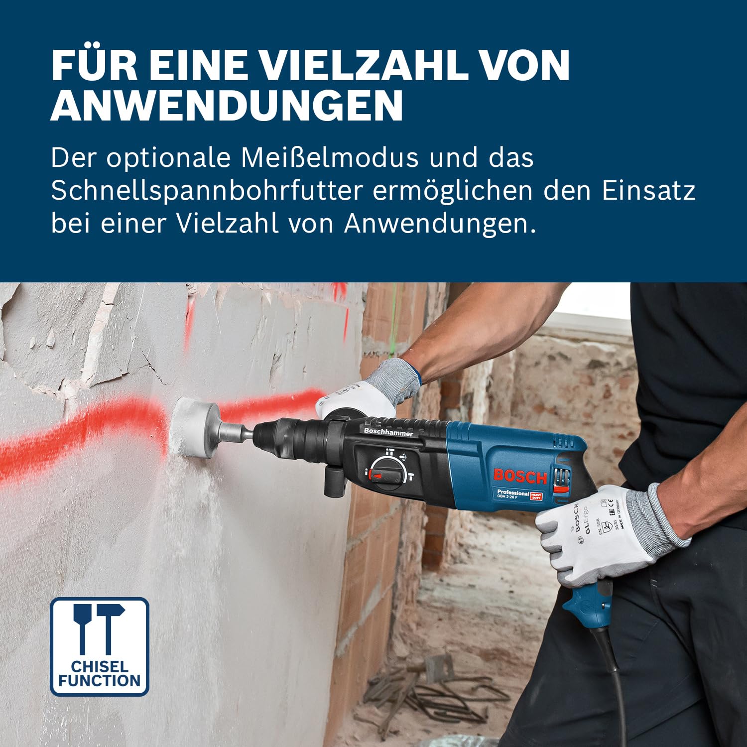 Bosch PRO Bohrhammer GBH 2-26 F (Leistung 830 Watt, Wechselfutter SDS-plus, inkl. Zusatzhandgriff, Tiefenanschlag, Maschinentuch, Schnellwechselbohrfutter, Handwerkoffer) – Bild 4