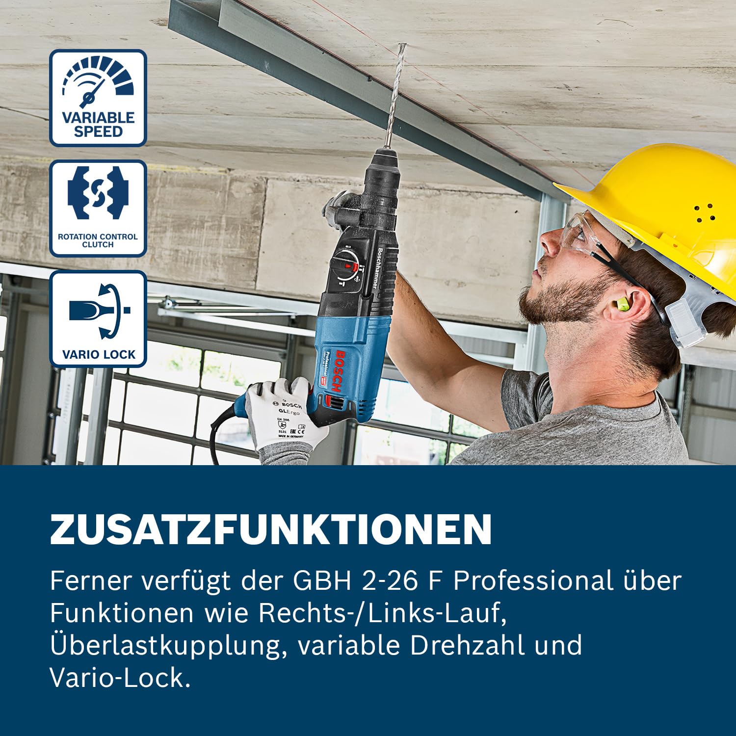 Bosch PRO Bohrhammer GBH 2-26 F (Leistung 830 Watt, Wechselfutter SDS-plus, inkl. Zusatzhandgriff, Tiefenanschlag, Maschinentuch, Schnellwechselbohrfutter, Handwerkoffer) – Bild 5
