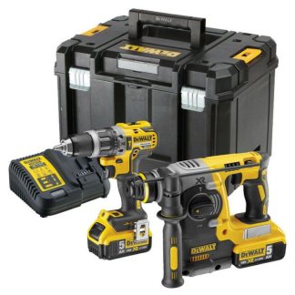 DeWalt DCK207P2T-GB 18v XR Schlagbohrschrauber & SDS+ Plus Bohrhammer Doppelset inkl. 2x 5.0Ah Akkus