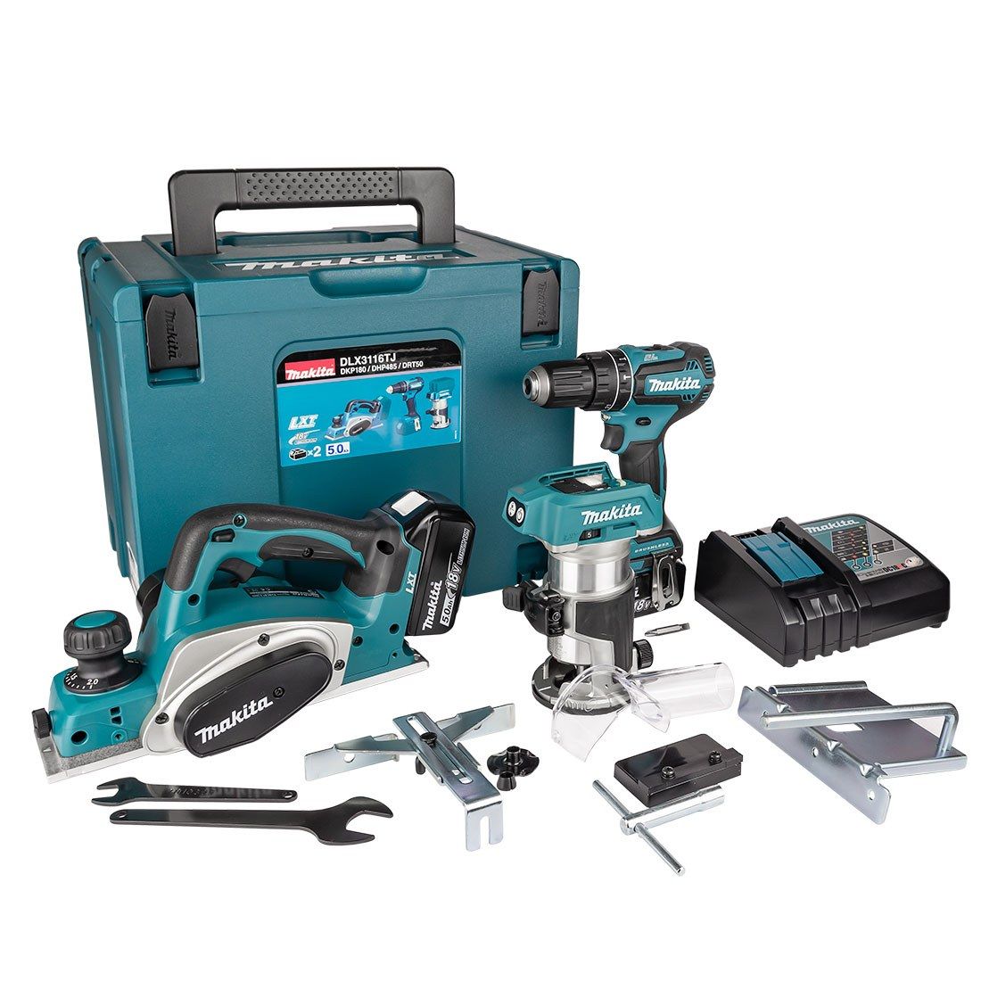 Makita DLX3116TJ 18v LXT Akku Dreierset DHP485, DRT50 & DKP180 inkl. 2x 5.0Ah Akkus